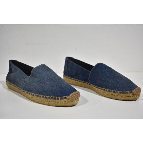 Saint Laurent Perseo Blue Jeans Denim YSL Gold Logo Slip On Espadrille Flat 40 - Picture 4 of 12